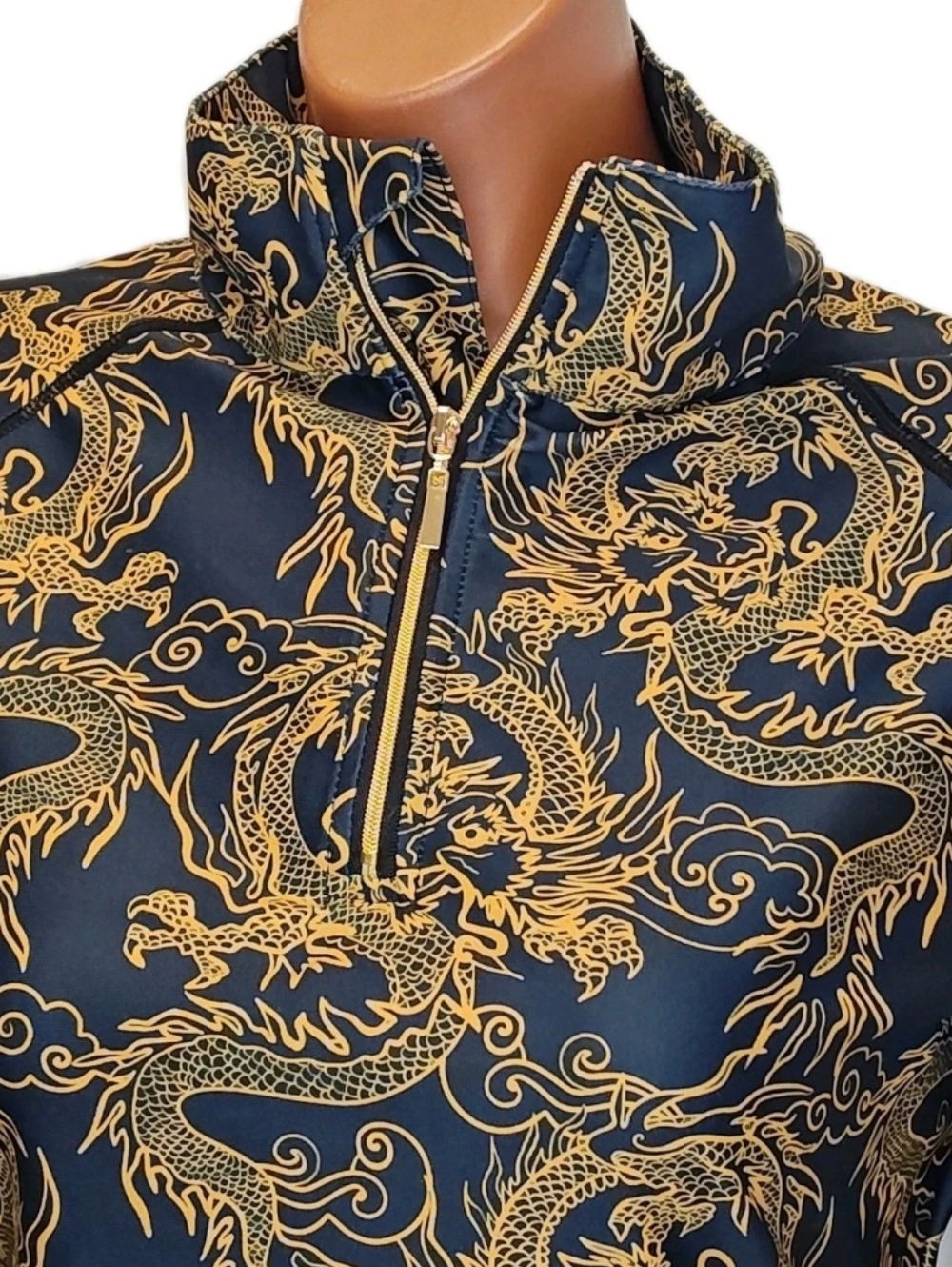 Skea Limited Golf Pickleball Qtr Zip Pullover Polo Shirt Black Gold Dragon Sz XS